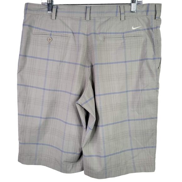 Nike Golf Shorts Size 36 Gray Blue Plaid Flat Front Chino Performance - Picture 3 of 13